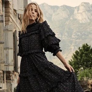 Doen Black Floral Long Sleeve Dress